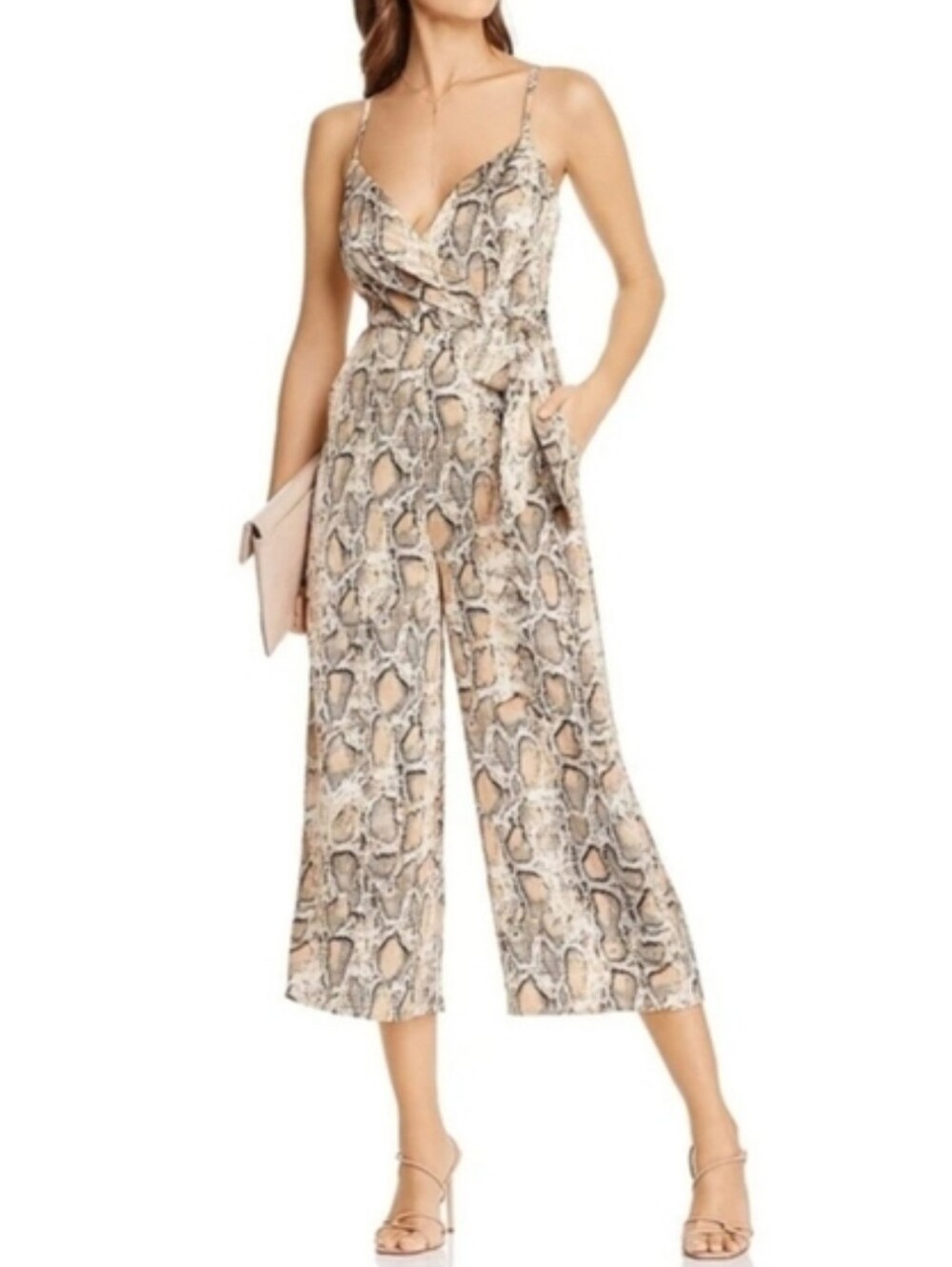 🔥Aqua Tan Snake Print Cropped Jumpsuit